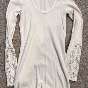 Free People Cream Long Sleeve Embellished Blouse